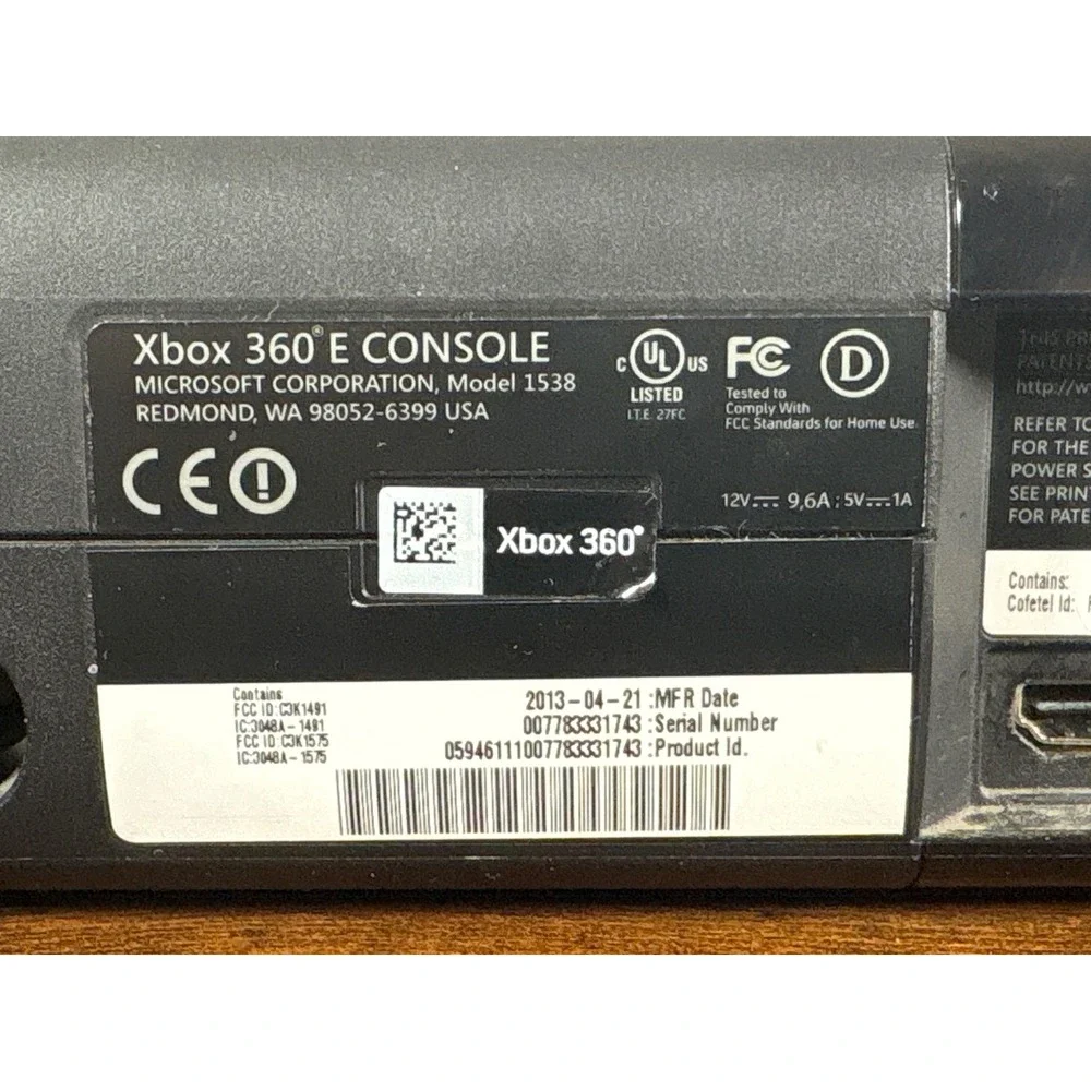 Microsoft Xbox 360 E Console Model 1538 Black with Power Supply 2013 NTSC